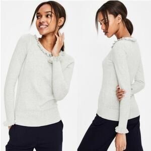 Boden Bernadette Preppy Wool Ruffle Neck Cottagecore Sweater Gray Size 4